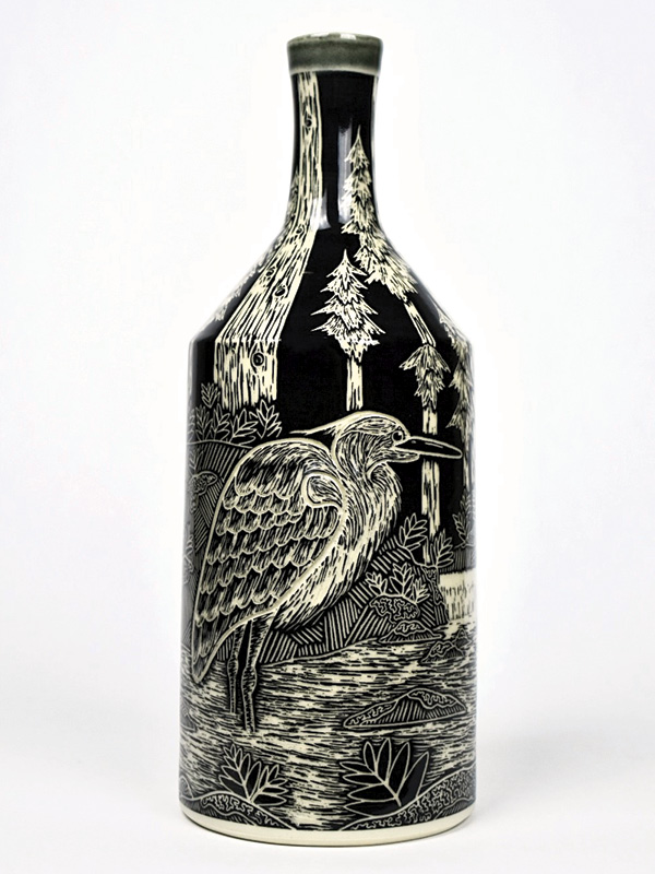 1 Brecken Stockmar’s Heron Vase, porcelain, underglaze, glaze, fired to cone 6, 2024.