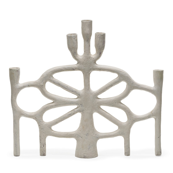 2 Maggie Jaszczak’s White Candle Holder, 17 in. (43.2 cm) in width, earthenware, 2024.
