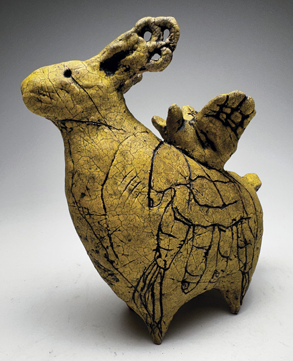 6 Christopher St. John’s Rabbit, 9 in. (22.9 cm) in height, earthenware, slips, glazes, fired in oxidation to cone 04, 2025.