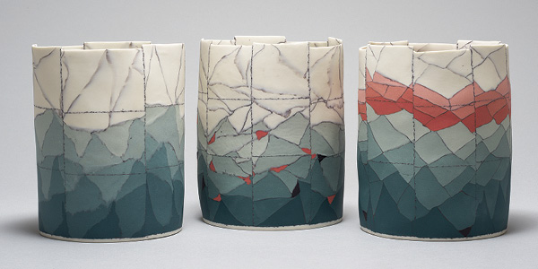 4 Daybreak, 6⅔ in. (17 cm) in height each, colored Limoges porcelain, 2019.