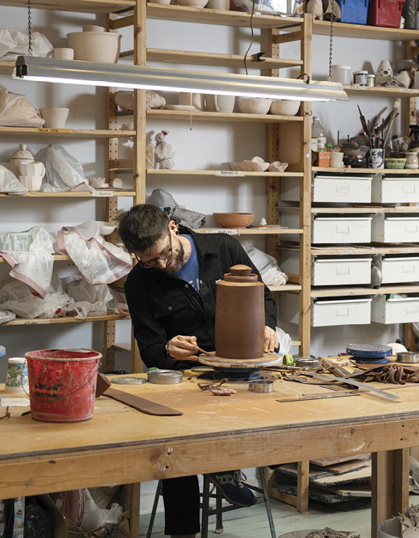 Jeremy Randall working in his studio.