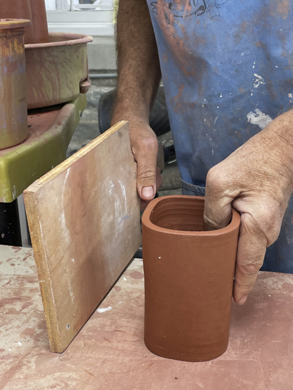 3 Cut cylinder off the wheel and use paddle to square. Photo: Bailey Fritz.