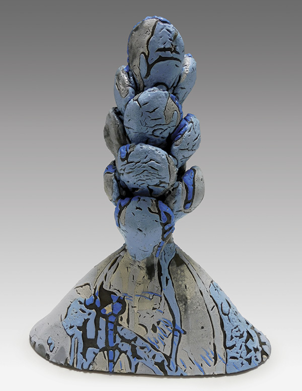 1 Donna Namnoum’s Blue and White Houseplant, 14 in. (35.5 cm) in height, wheel-thrown and assembled stoneware, glaze, fired to cone 5 in an electric kiln, 2025.