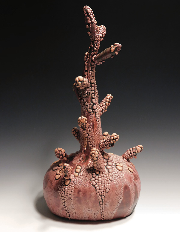 3 Donna Namnoum’s Pink and Red Budding Succulent, 14 in. (35.5 cm) in height, wheel-thrown and assembled stoneware, glaze, fired to cone 5 in an electric kiln, 2025.