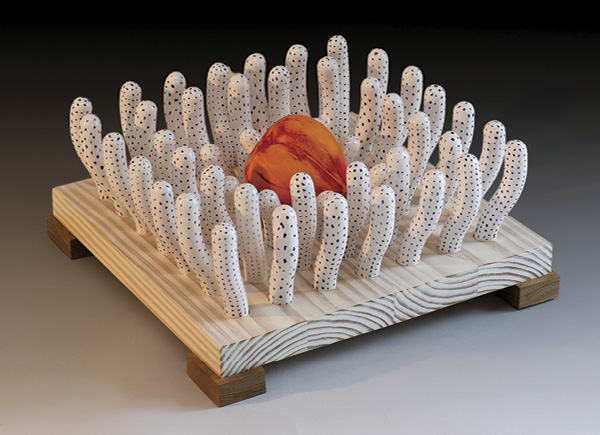 1 William Brouillard’s Anemone Fruit Bowl, 24 in. (60.9 cm) in width, porcelain, wood, paint, 2025.