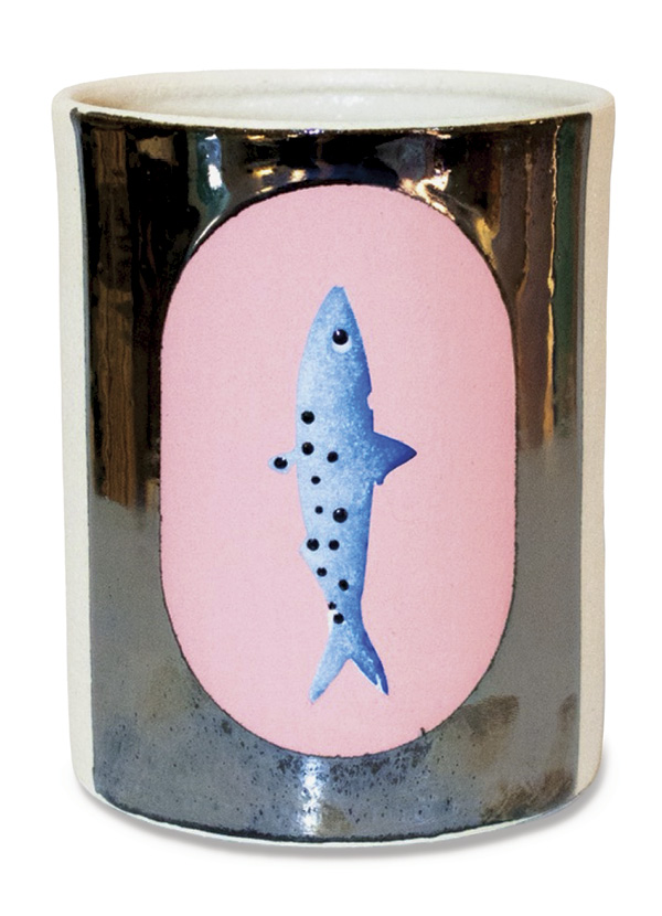 4 NonPorous Ceramics' Sardine Cup, wheel-thrown ceramic, airbrushed and hand-painted details.
