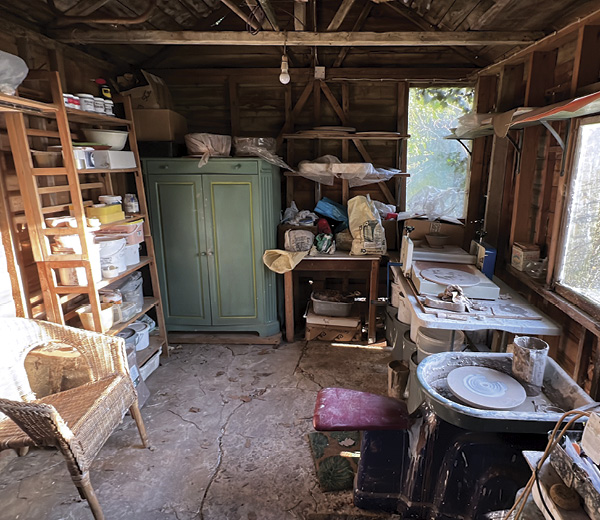 4 Sampson’s studio, a former garden shed, while rustic provides plenty of space to throw, build, and finish her work.