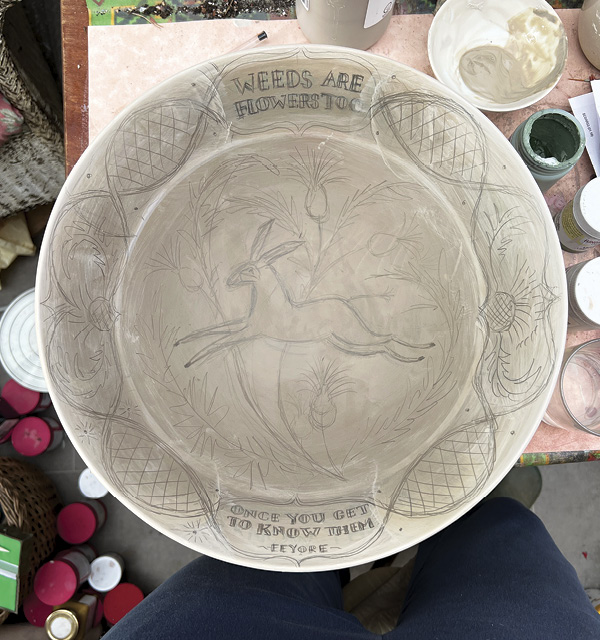 13 Weeds are flowers too, greenware platter.