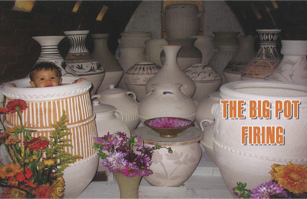 3 “The Big Pot Firing” postcard, announcing the theme and sale, featuring 1-year-old godson Isaac.