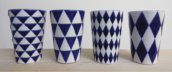 18 Big cups, 4⅓ in. (11 cm) in height, porcelain with wax decoration, 2023.