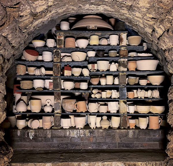 3 East Creek anagama, which on average holds 2000 pots, stacked and ready for firing, fall 2019. Photo: Joe Robinson.