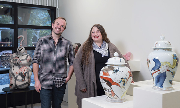 8 Eutectic Gallery, now located at East Creek under joint management of Joe Robinson and Anneliese Kiefer. Fall 2024 show included work by Patti Warashina and Shoji Satake, whose pieces are seen in the photo above, and others including Richard Notkin. Photo: Mario Gallucci.