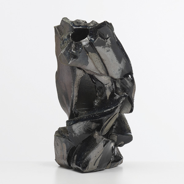 3 Shozo Michikawa’s Tenmoku with Natural Ash Sculptural Form, 11 in. (28 cm) in height, anagama-fired stoneware, natural-ash glaze, 2023.