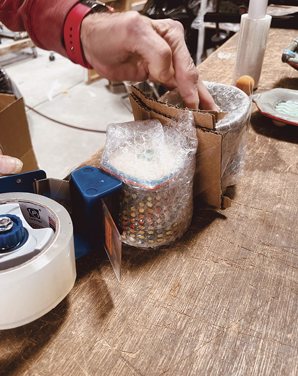 2 Wrap each ceramic object with bubble pack and combine them with other like objects to form a module or bundle. Then, wrap the bundles in protective bubble.