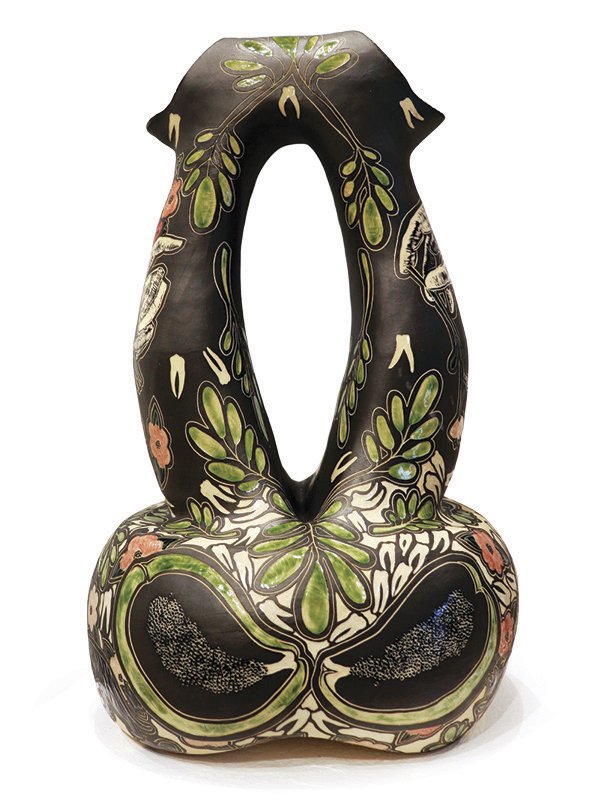 3 Kimberly LaVonne's Double Neck Pitcher, 21 in. (53.3 cm) in height, ceramic, fired to cone 6, 2023.