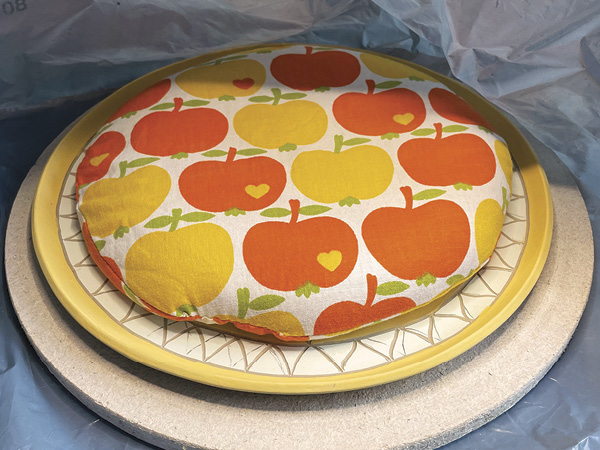 6 Place the weight bag on your plate while it dries under plastic sheets.