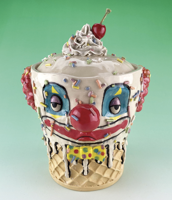 1 Clown Ice Cream Jar, 8 in. (20 cm) in height, clay, glaze, fired to cone 6 in oxidation.