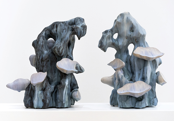 2 Clouds Flow, 28 in. (71 cm) in width, handbuilt stoneware, glaze, fired to cone 04 in oxidation, slow cooled, 2021.