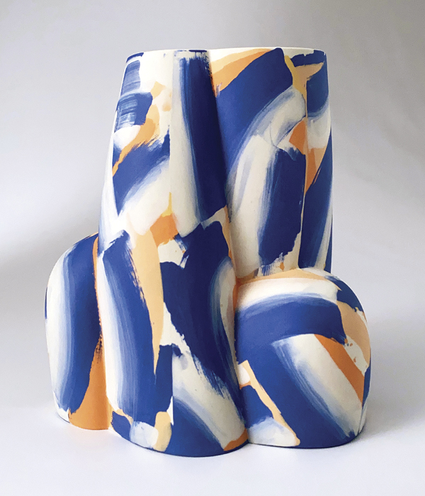1 Untitled, 9 inches (23 cm) in height, colored porcelain, glaze, fired to cone 5 in oxidation, 2021.