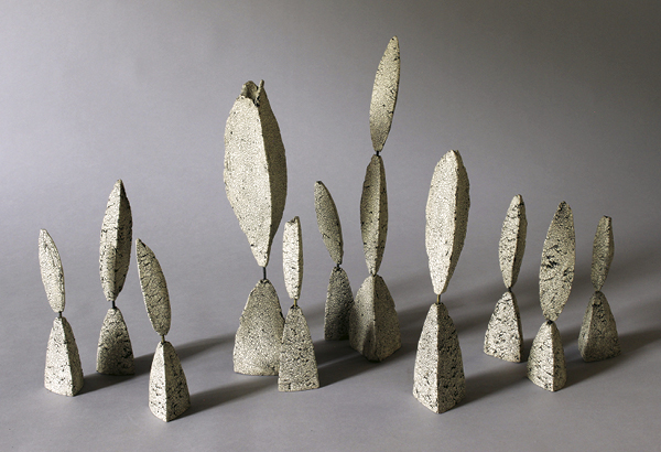 1 Gaku Nakane’s Objects (installation view), to 12 in. (30 cm) in height, ceramic.