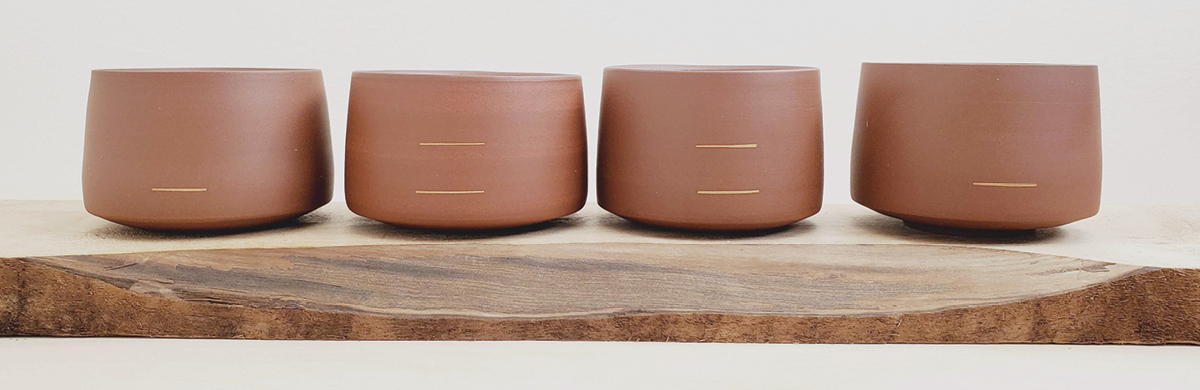 2 Single Line, Double Line 1–4, 3¼ in. (8 cm) in height, stoneware, rutile, 2022.