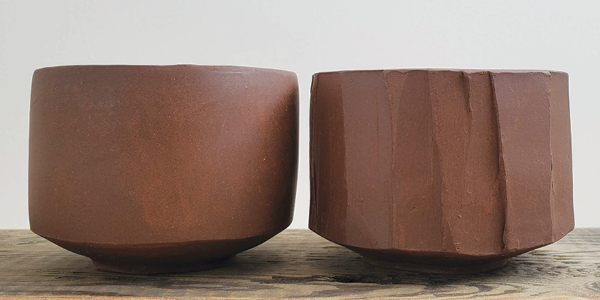 7 Carved/Smooth, Red/White, 3¼ in. (8 cm) in height, stoneware, 2021.