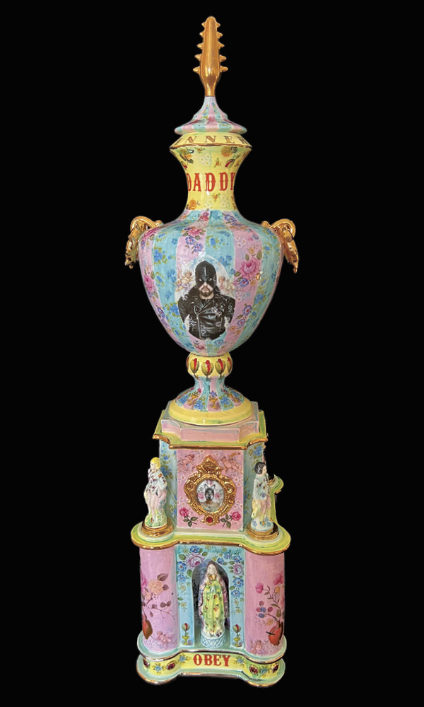 1 Obey Your Sir, 35 in. (88.9 cm) in height, white earthenware, fired to cone 04, 2023.