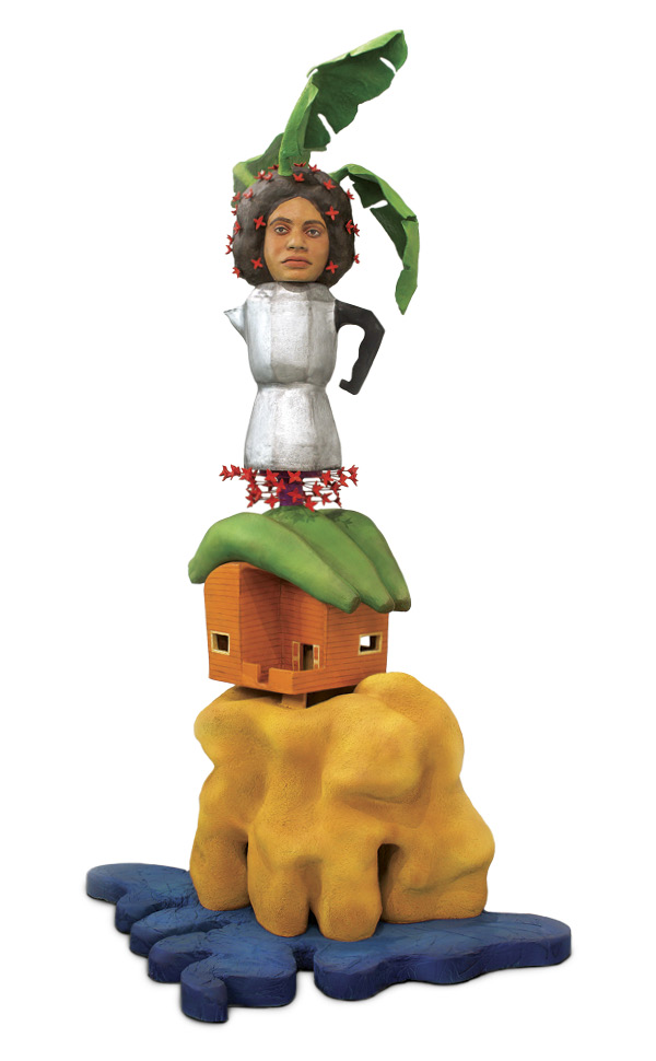 2 Asimilando, 5 ft. 5 in. (1.7 m) in height, ceramic, fired to cone 04, mixed media, 2022.