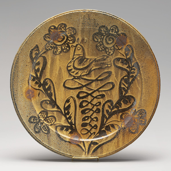 2 Andy Foster's Plate, 12 in. (30.5 cm) in diameter, stoneware, flashing slip, soda fired to cone 9, 2024.
