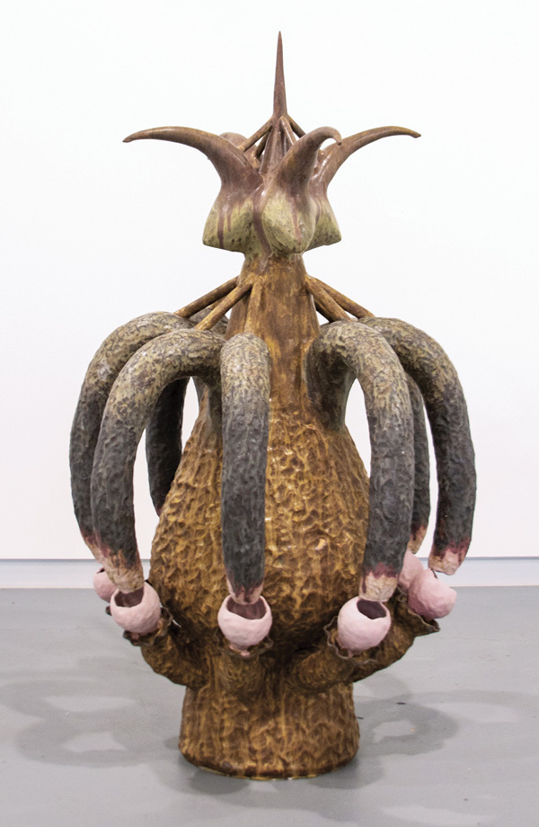 1 Anna Kruse's Find a love that will make you, 3 ft. 5 in. (1 m) in height, coil-built mid-range sculpture body, glaze, fired to cone 02, 2024.