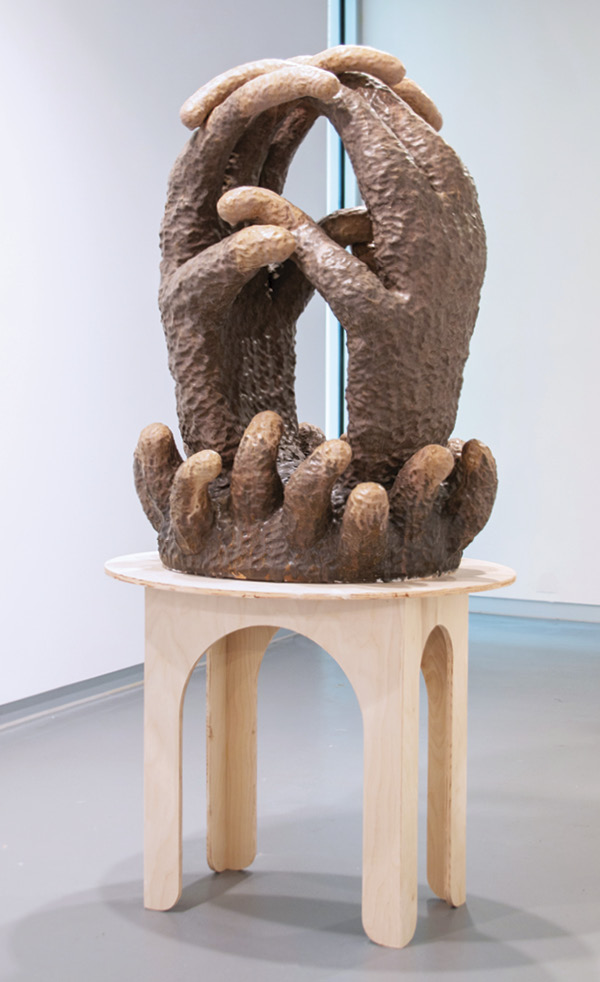 2 Anna Kruse's I was yours for a time, 3 ft. 8 in. (1.1 m) in height, coil-built mid-range sculpture body, glaze, fired to cone 02, 2024.
