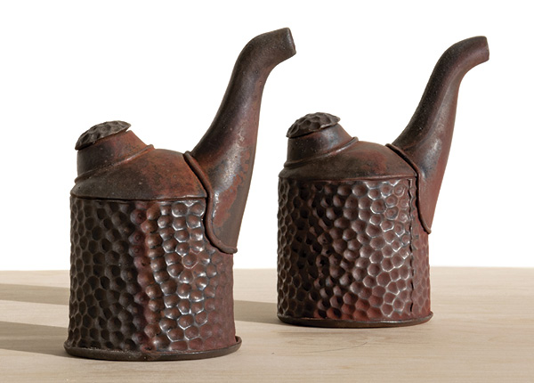 2 Ayla Murray's Set of ewers, 6½ in. (16.5 cm) in height (each), iron-bearing stoneware, wood fired to cone 10, reduction cooled, 2023.