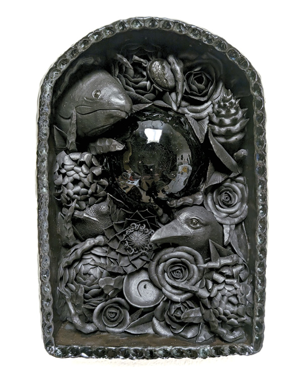 2 Gina Pisto's portal V, 14 in. (35.6 cm) in height, stoneware, underglaze, glaze, fired in oxidation to cone 6, 2024.
