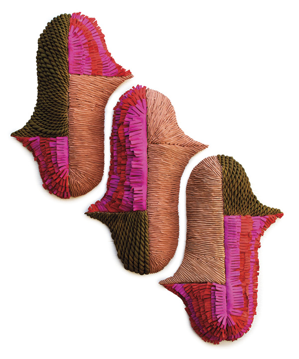 2 Natalie Thedford's Twists and Fringe, 25 in. (63.5 cm) in height, ceramic, low fired in oxidation, acrylic, 2020.