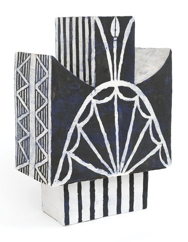 1 Winged Vessel with Bud, glazed earthenware, 27 in. (68.6 cm) in height, 2023. Photo: Joe DeNardo.