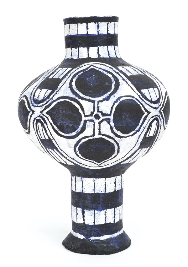 3 Vessel with Stripes, glazed earthenware, 21 in. (53.3 cm) in height, 2023. Photo: Joe DeNardo.