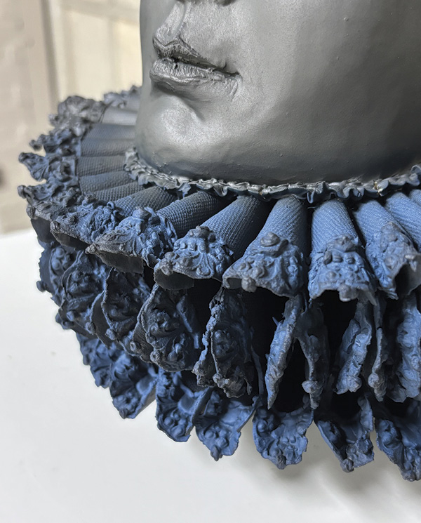 2 Eveline Kieskamp’s Lost childhood III, 3 ft. 9 in. (1.2 m) in height, stoneware, Blue/Black Terra Sigillata, 2024.
