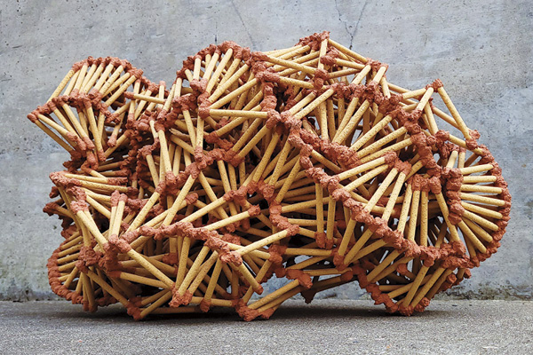 4 Gabriel John Poucher’s petrifact I, 36 in. (91.4 cm) in width, Chunky Tan Paper Clay Stick-Up Slip, fired in oxidation to cone 6, 2023.