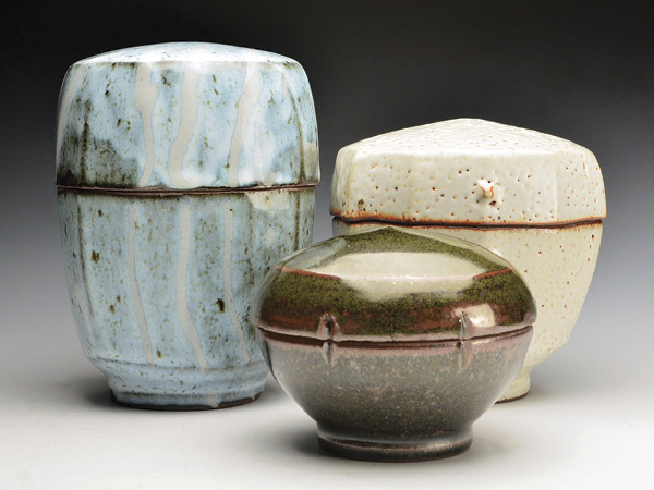 Joe Singewald's finished lidded canisters.