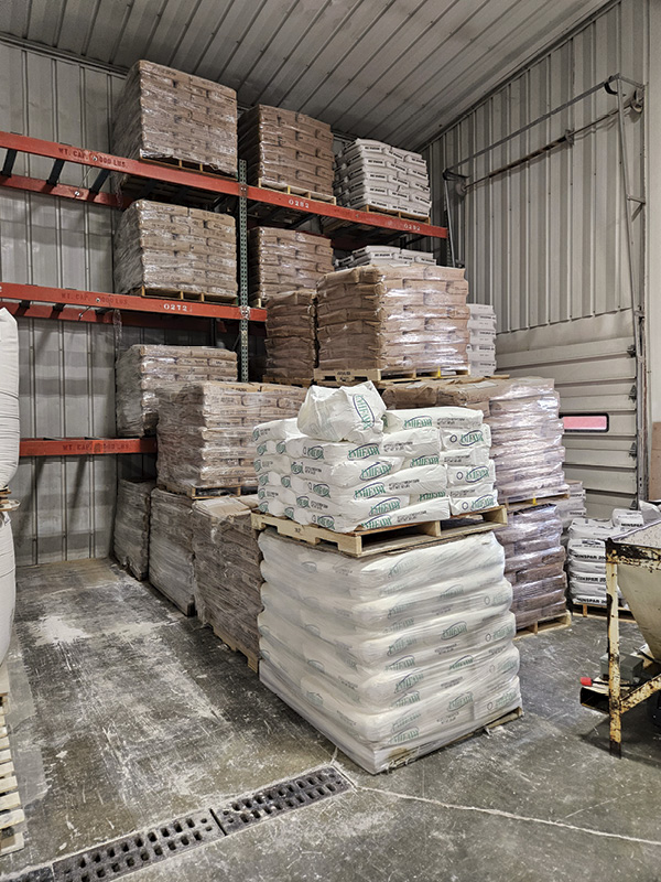 3 Packaged dry clays and raw materials in 50-pound bags.