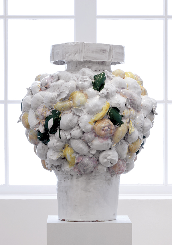 6 Fruit Urn, 26 in. (66 cm) in height, ceramic, 2019. Photo: Alan Weiner. Courtesy of Greenwich House Pottery.