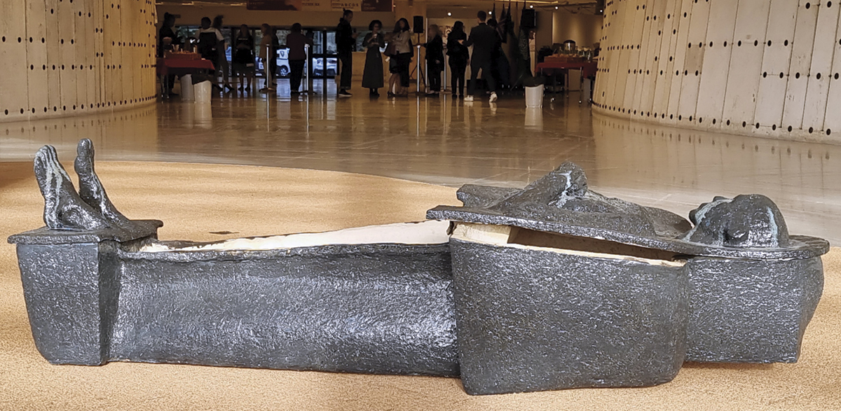 2 Ahmed Umar’s What Lasts! (Sarcophagus), 6 ft. 6 in. (2 m) in length, earthenware, glaze, 2016. Photo: Steinar Vatne.