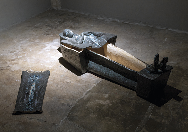 4 Ahmed Umar’s What Lasts! (Sarcophagus), 6 ft. 6 in. (2 m) in length, earthenware, glaze, 2016. Photo: Ansten Studio.