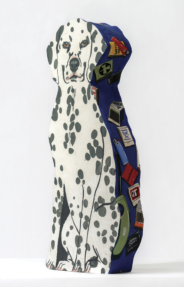 10 Sarah Allwine's I Love Dogs, 20 in. (50 cm) in height, ceramic, underglaze, 2024.