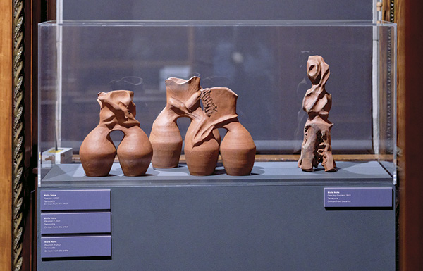 7 Bisila Noha’s Two Legged Vessels, blended African and English stonewares, 2020. Courtesy of the artist. Photo: Thomas Broadhead for OmVed Gardens.