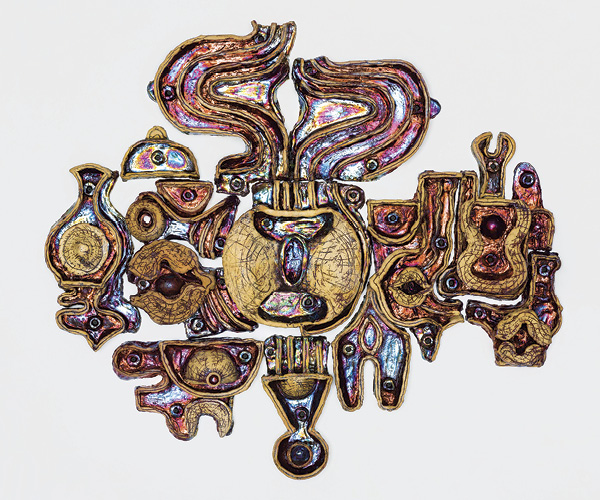 2 Julia Kunin’s Rainbow Dream Machine, 39 in. (99 cm) in height, ceramic, 2019. Collection of McClain Gallery.