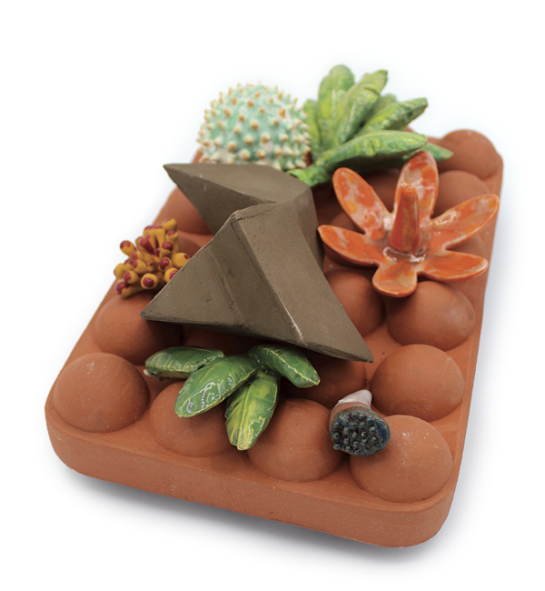 1 Heather Kaplan’s Suburban Desert, 12 in. (30 cm) in length, low-fire ceramic, 2022.