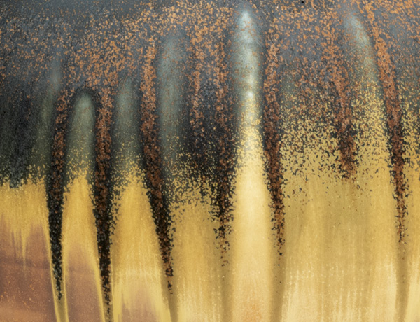 Steven Hill’s glaze details, porcelain, multiple sprayed-and-layered glazes, fired to cone 8 in an electric kiln, 2022.