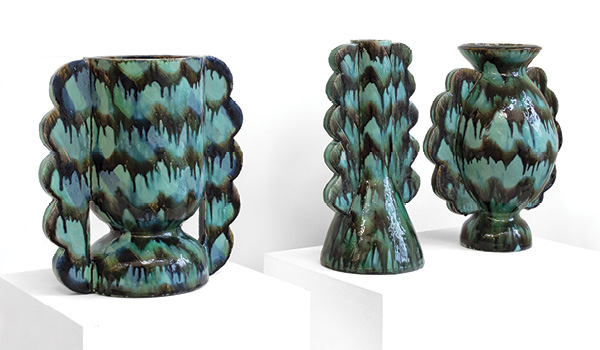 9 Slab Vases, earthenware, glaze, 2023.