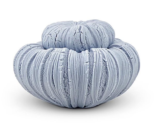 1 Maggie Connolly’s blue candy jar, 6 in. (15 cm) in diameter, handbuilt stained porcelain, unglazed, fired to cone 5, 2023.